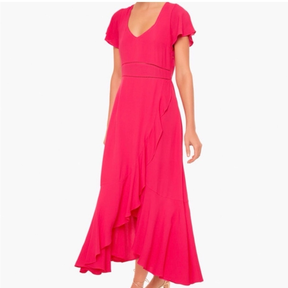 Tuckernuck Francesca Short Sleeve Maxi Ruffle Faux Wrap Dress In Hot Pink.Size S - Picture 2 of 12